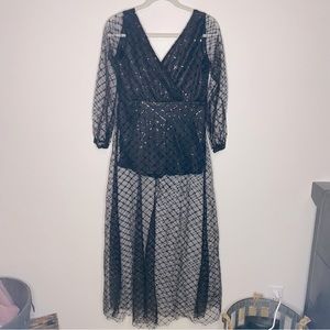 Womens Black Sheer Long Sequined Romper